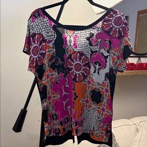 Joseph Ribkoff Abstract Pink Orange Black Blouse